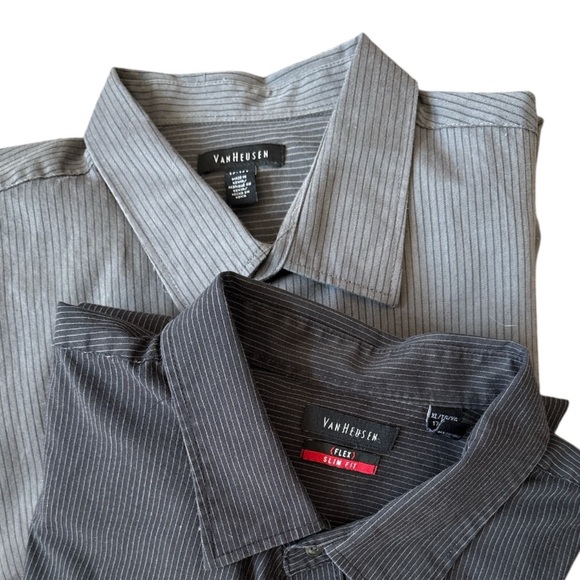 Van Heusen Shirts Mens Long Sleeve Button Down Striped Grey XL 2 pack - Picture 1 of 13